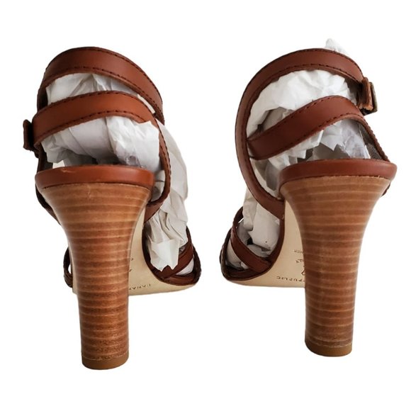 Banana Republic Leather Ankle Strap 3.5" Wood Heel Sandals | NWT | 7M | Tobacco - Picture 8 of 16